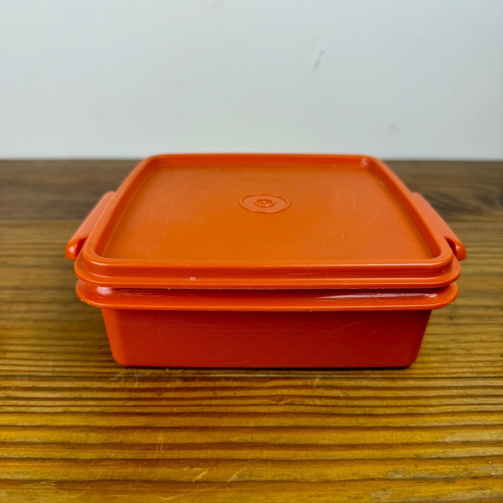 Vintage Tupperware Orange Square Container | Classic Mid-Century Kitchen - Picture 7 of 16